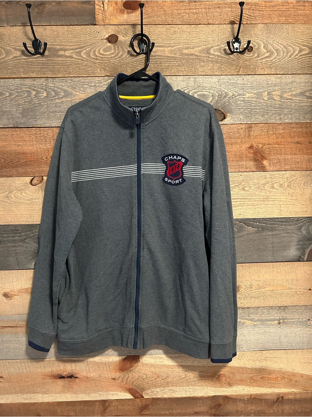 Chaps Gray Full-Zip Track Jacket with Crest